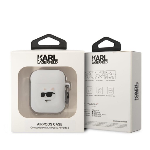 Apple AirPods / AirPods 2 Karl Lagerfeld 3D Logo NFT Choupette Head Silicone Hülle (Weiß) - KLA2RUNCHH