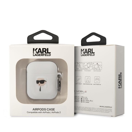Apple AirPods / AirPods 2 Karl Lagerfeld 3D Logo NFT Karl Head Silicone Hülle (Weiß) - KLA2RUNIKH