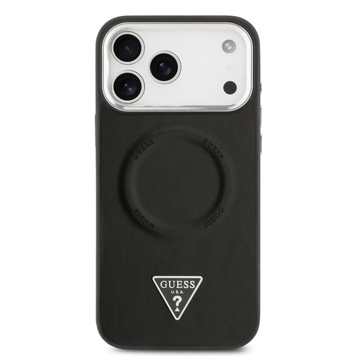 Guess PU Leather Triangle Logo MagSafe iPhone 17 Pro Max (Schwarz)