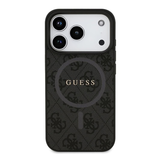 Guess PU Leather 4G Colored Ring MagSafe iPhone 17 Pro (Schwarz)