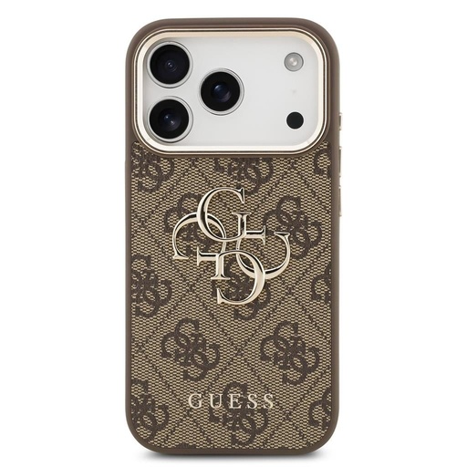 Guess PU Leather 4G Metal Logo Gold Frame iPhone 17 Pro (Braun)