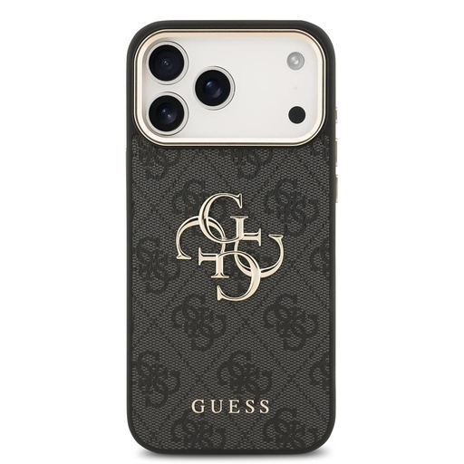 Guess PU Leather 4G Metal Logo Gold Frame iPhone 17 Pro Max (Schwarz)