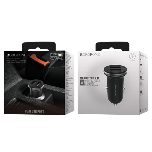 Borofone BZ5 Auto- Ladegerät (2xUSB port), 5V 2,1A, schwarz