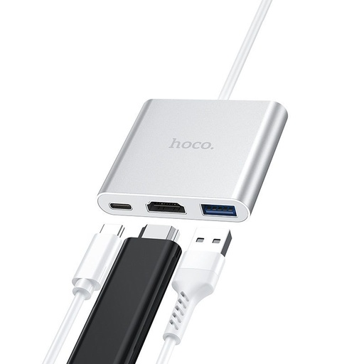 Hoco HB14 HUB, type-C - USB3.0+HDMI+PD, silber