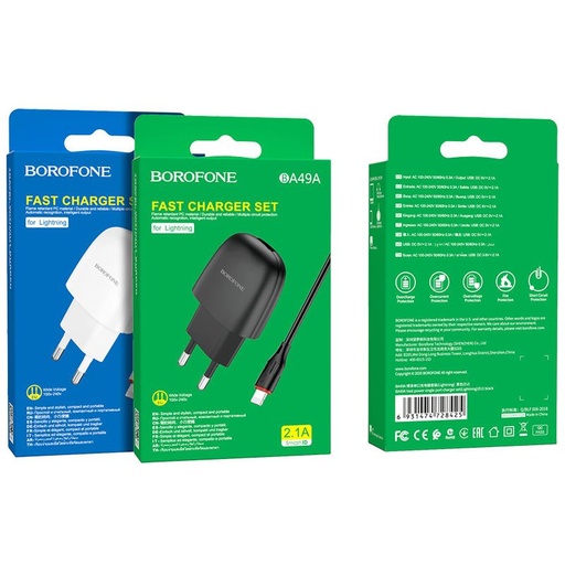 Borofone BA49A Netz- Ladegerät (lightning Kabel), 5V 2,1A, schwarz