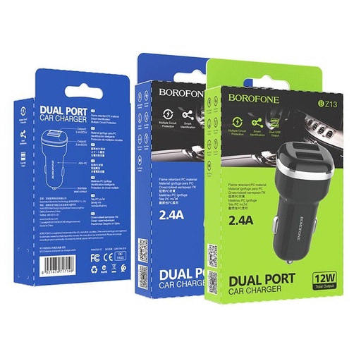Borofone BZ13 Auto- Ladegerät (2xUSB port), 5V 2,4A, schwarz