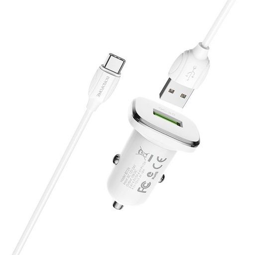 Borofone BZ12A Auto- Schnellladegerät (microUSB Kabel), QC 3.0,18W, weiß