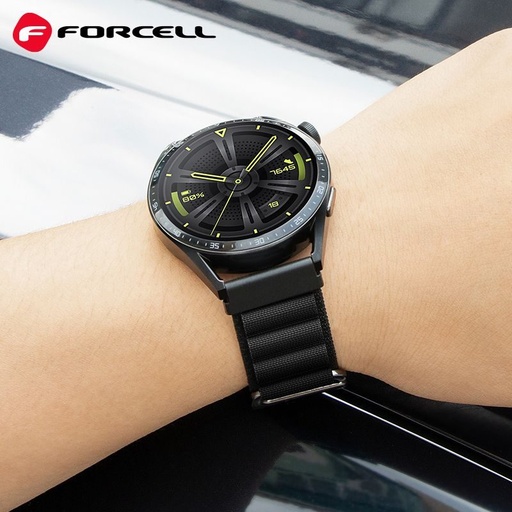 Forcell F-Design FS05 Polyester faserig Riemen Samsung Galaxy Watch 20 mm (Schwarz)