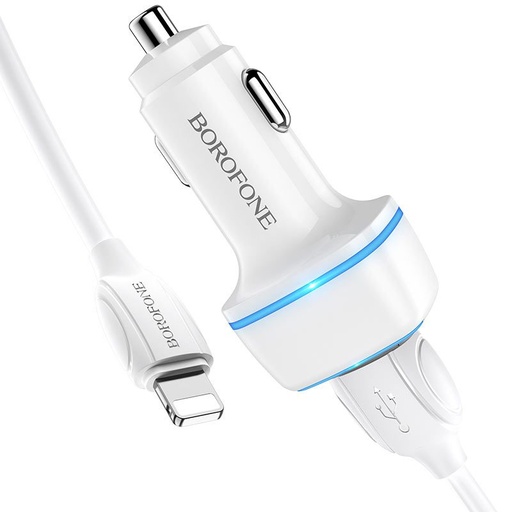 Borofone BZ14 Auto- Ladegerät (2 USB port, lightning Kabel), 5V 2,4A, weiß