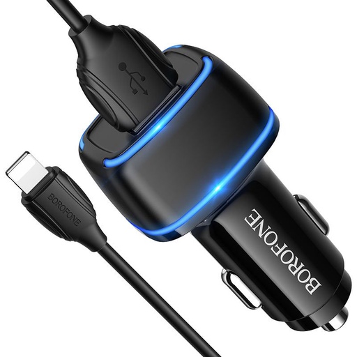 Borofone BZ14 Auto- Ladegerät (2 USB port, lightning Kabel), 5V 2,4A, schwarz