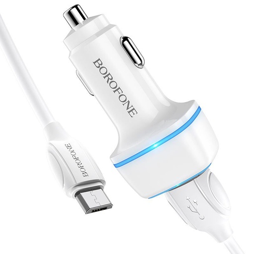 Borofone BZ14 Auto- Ladegerät (2 USB port, microUSB Kabel), 5V 2,4A, weiß