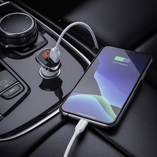 Borofone BZ15 Auto- Ladegerät (2 USB port, lightning Kabel), 5V 2.4A, LED Statusanzeige, weiß