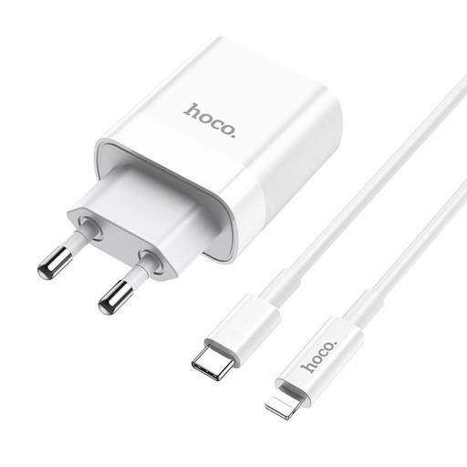 Hoco C80A Netz- Schnellladegerät (QC + PD Anschluss), PD lightning Kabel, QC 3.0, 18W, weiß