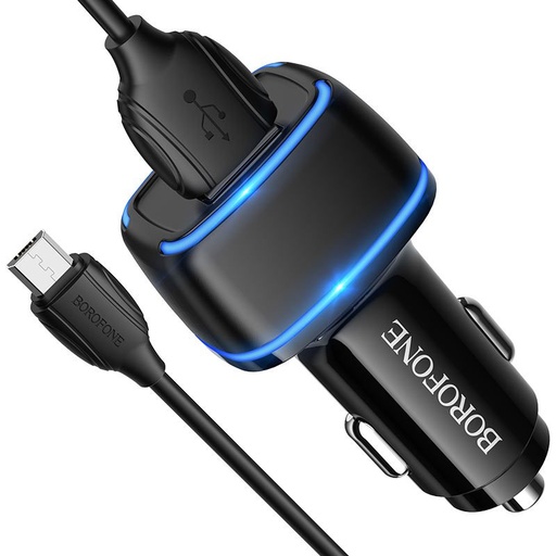 Borofone BZ14 Auto- Ladegerät (2 USB port, microUSB Kabel), 5V 2.4A, schwarz