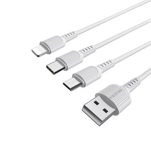 Borofone BX16 3in1 Kabel (microUSB + type-C + lightning), 1M, weiß