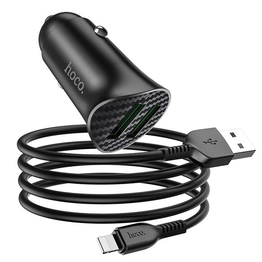 Hoco Z39 Auto- Schnellladegerät (2USB port, lightning Kabel), 1m Kabellänge, USB 3.0 max. 18W, schwarz