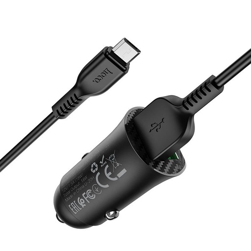 Hoco Z39 Auto- Schnellladegerät (2 USB port, microUSB Kabel), QC 3.0 max 18W, 1M Kabellänge, schwarz