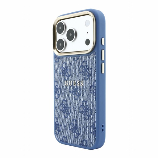 Apple iPhone 18 Pro Guess Leather 4G Gold Frame Embossed MagSafe Leder Schutzhülle (Blau) (GUHMP18LP4MSEGCB)