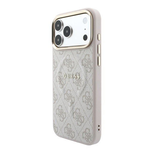 Apple iPhone 18 Pro Guess Leather 4G Gold Frame Embossed MagSafe Leder Schutzhülle (Rosa) (GUHMP18LP4MSEGCP)