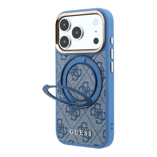 Apple iPhone 18 Pro Guess 4G Ring Stand MagSafe Schutzhülle (Blau) (GUHMP18L6PS4RSCLB)