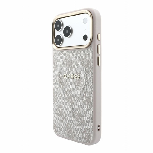 Apple iPhone 18 Pro Max Guess Leather 4G Gold Frame Embossed MagSafe Leder Schutzhülle (Rosa) (GUHMP18XP4MSEGCP)