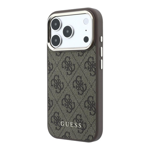 Apple iPhone 18 Pro Max Guess Leather 4G Gold Frame MagSafe Leder Schutzhülle (Braun) (GUHMP18XG4GFCW)