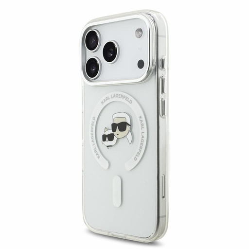 Apple iPhone 18 Pro Karl Lagerfeld IML and Choupette Heads Metal Frame MagSafe Schutzhülle (Weiß)