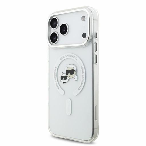 Apple iPhone 18 Pro Max Karl Lagerfeld IML and Choupette Heads Metal Frame MagSafe Schutzhülle (Weiß)
