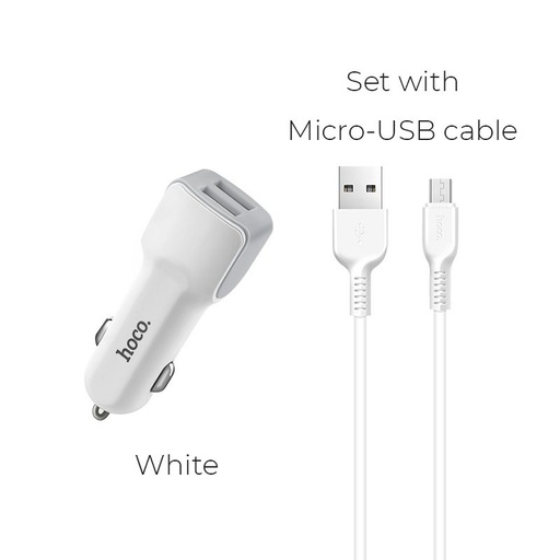 Hoco Z23 Auto- Ladegerät (2 USB port, microUSB Kabel), 5V 2,4A, weiß