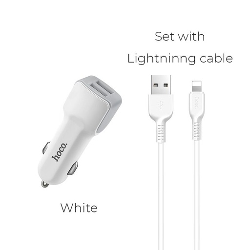 Hoco Z23 Auto- Ladegerät (2 USB port, lightning Kabel), 5V 2,4A, weiß