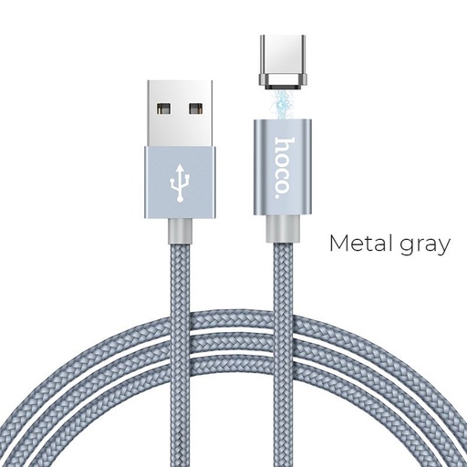 Hoco U40A type-C Kabel (magnetisch Ladeende), magnetisch, Stoff, 1m, 2.4A, metallgrau