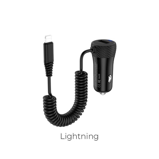 Hoco Z21A Ascender single-port car charger with cable lightning Schwarz