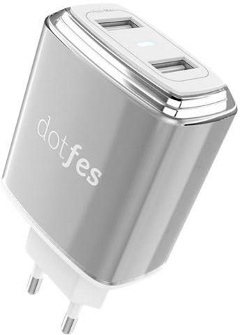 Dotfes C01 Netz- Ladegerät (2 USB port), 5V 3,4A, silber