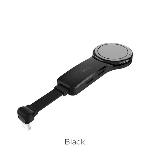 Hoco LS22 2in1 lightning Verteiler (lightning audio+lightning Ladegerät port) Ring mit Ständer, schwarz