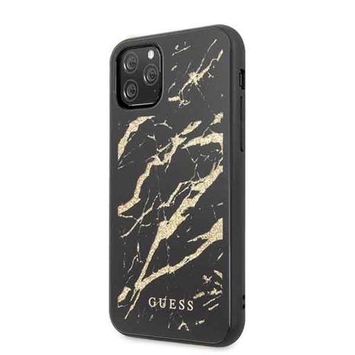 Apple iPhone 11 Pro Guess Gold Glitter Marble Hülle (Schwarz) - GUHCN58MGGBK