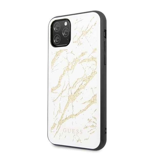 Apple iPhone 11 Pro Guess Gold Glitter Marble Hülle (Weiß) - GUHCN58MGGWH