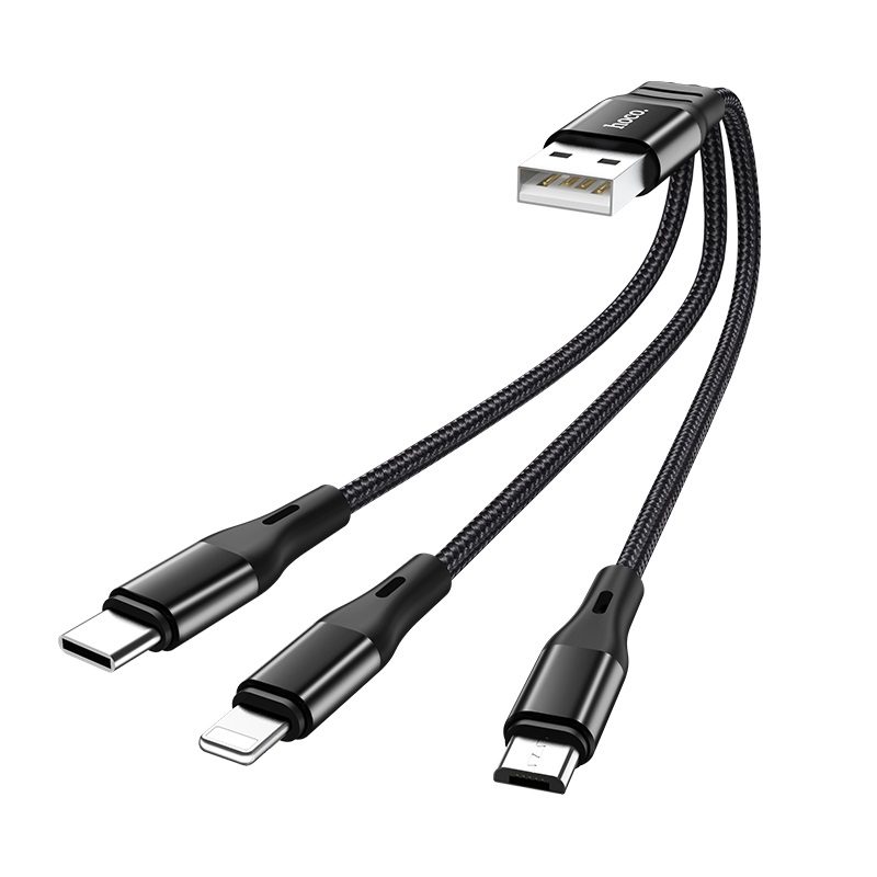 Hoco X47 3in1 kábel (microUSB + type-C + lightning), szövet, 0,25m, 2,4A, fekete