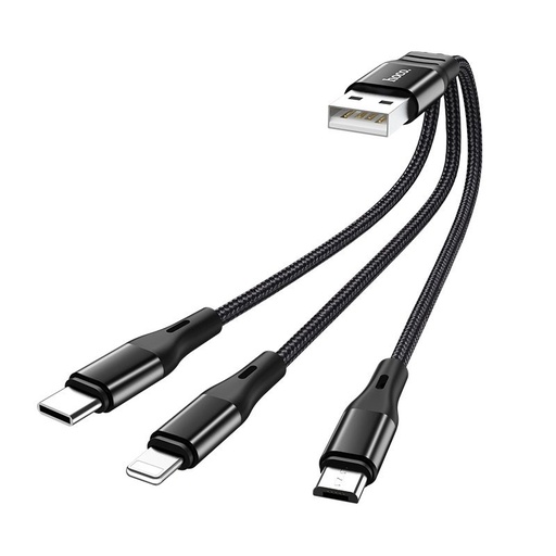 Hoco X47 3in1 Kabel (microUSB + type-C + lightning), Stoff, 0,25m, 2,4A, schwarz