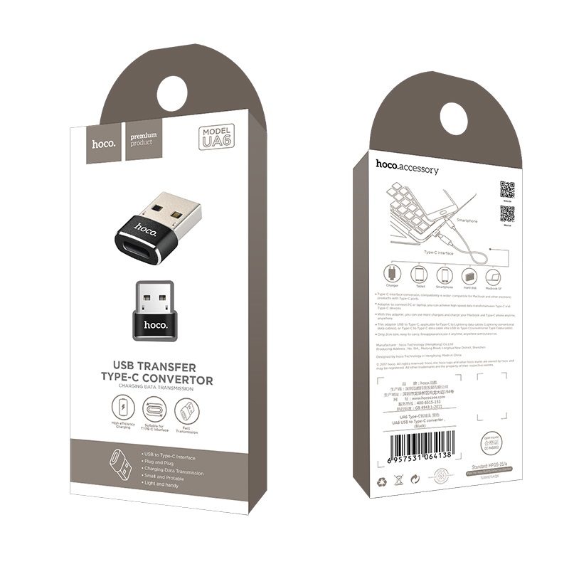 Hoco UA6 átalakító (USB, type-C), fekete