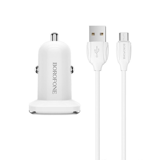 Borofone BZ12 Auto- Ladegerät (2 USB port, microUSB Kabel), 5V 2,4A, weiß