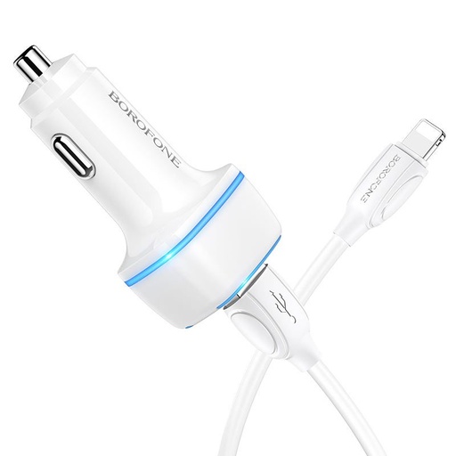 Borofone BZ14 Auto- Ladegerät (2 USB port, lightning Kabel), 5V 2,4A, weiß
