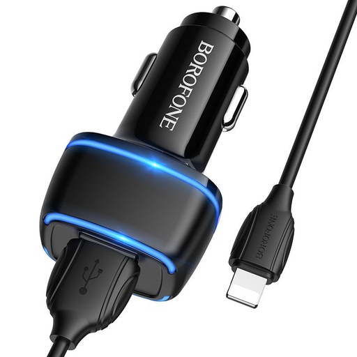 Borofone BZ14 Auto- Ladegerät (2 USB port, lightning Kabel), 5V 2,4A, schwarz