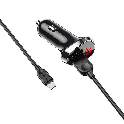 Borofone BZ15 Auto- Ladegerät (2 USB port, microUSB Kabel), LED Statusanzeige, 5V 2,4A, schwarz