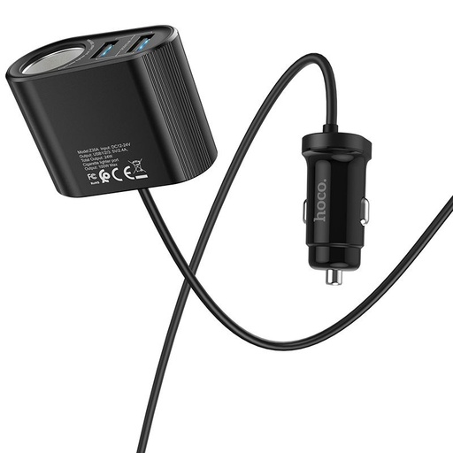Hoco Z35A Auto- Ladegerät (2 USB port, Zigarettenanzünder Anschluss), max. 24W, mit Verlängerung, schwarz