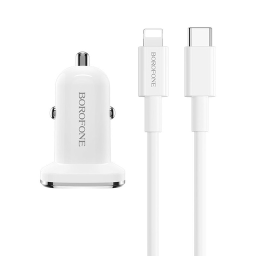 Borofone BZ12B Auto- Schnellladegerät (lightning Kabel, PD Schnellladen), 18W, weiß