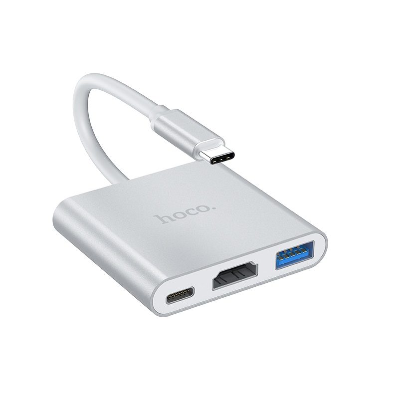 Hoco HB14 HUB, type-C - USB3.0+HDMI+PD, ezüst