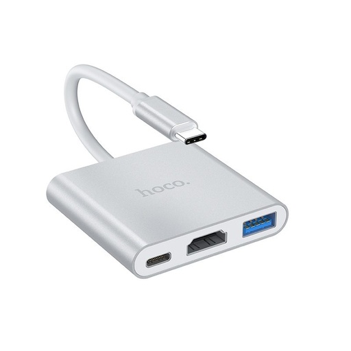 Hoco HB14 HUB, type-C - USB3.0+HDMI+PD, silber