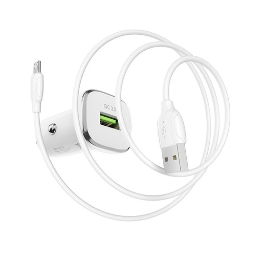 Borofone BZ12A Auto- Schnellladegerät (microUSB Kabel), QC 3.0,18W, weiß