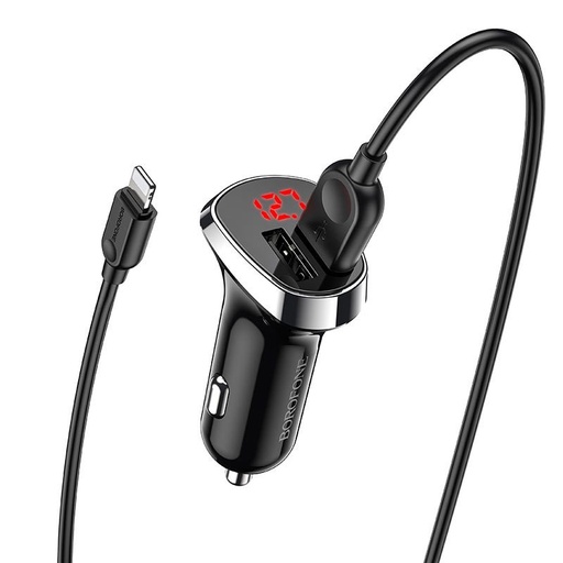Borofone BZ15 Auto- Ladegerät (2 USB port, lightning Kabel), LED Statusanzeige, 5V 2,4A, schwarz