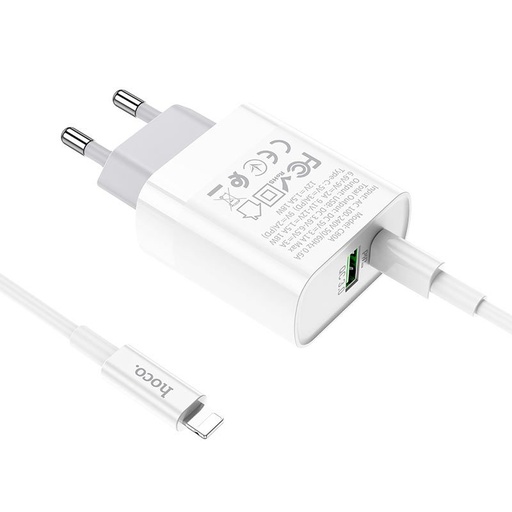 Hoco C80A Netz- Schnellladegerät (QC + PD Anschluss), PD lightning Kabel, QC 3.0, 18W, weiß